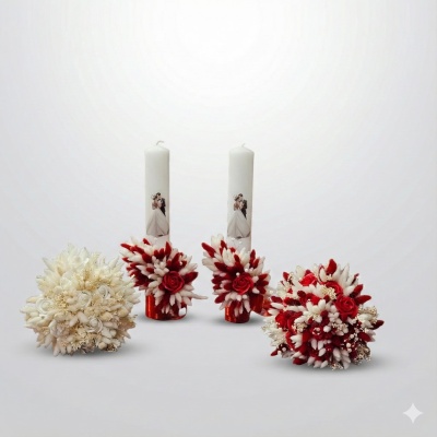 Set de lumanari si buchete bordo
