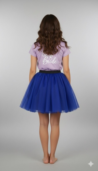Tricou lila inscriptionat cu Team Bride, cu fusta albastra - Img 2