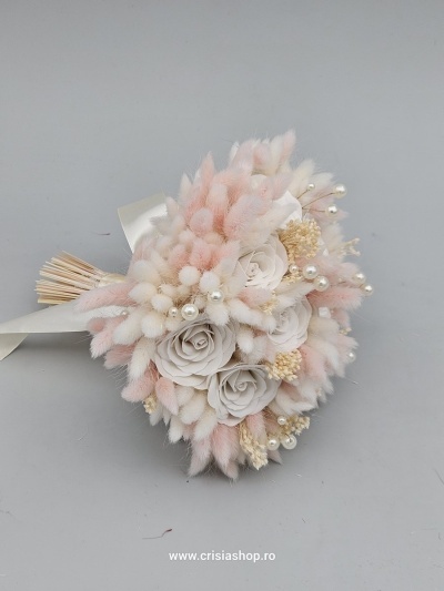 Buchet mireasa flori uscate, lady pink & ivory - Img 2