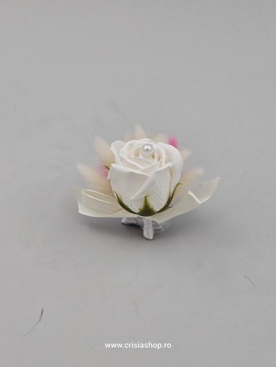 Floare nunta, trandafir ivory, lagurus crem, roz, lila