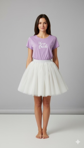 Tricou lila inscriptionat cu Team Bride, cu fusta offwhite