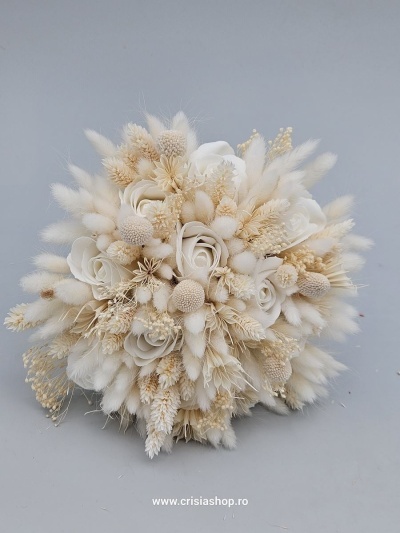 Buchet mireasa flori uscate, ivory special no 4