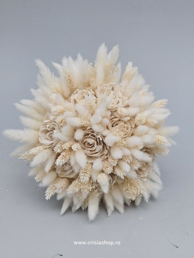 Buchet mireasa flori uscate, special ivory 3 - Img 2