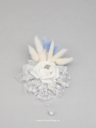Corsaj nunta flori uscate, dantela, bleu - Img 2
