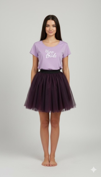 Tricou lila inscriptionat cu Team Bride, cu fusta bordo