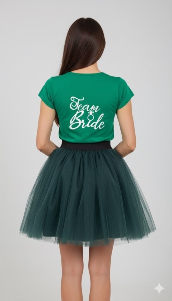 Tricou verde inscriptionat cu Team Bride, cu fusta verde - Img 2
