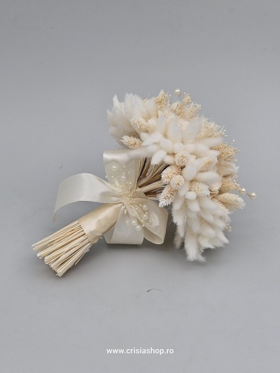 Buchet de mireasă, flori uscate, ivory - Img 2