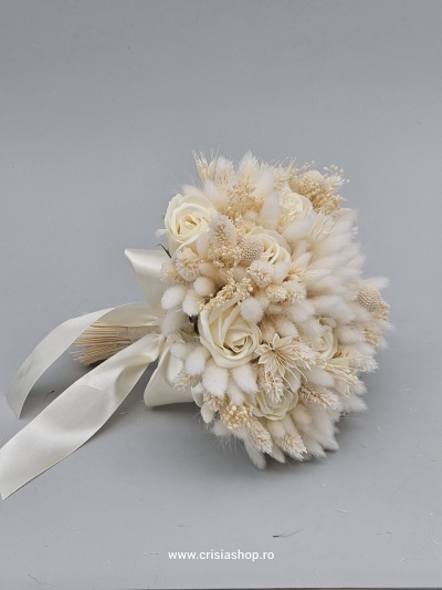 Buchet mireasa flori uscate, ivory & nature - Img 1