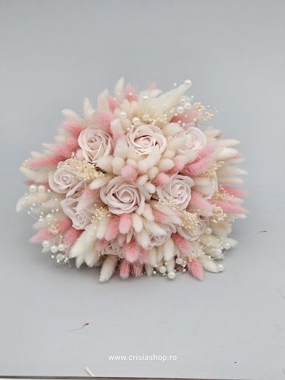 Buchet mireasa flori uscate, sugar candy pink - Img 2