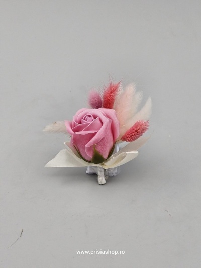 Floare nunta, trandafir ivory, lagurus crem si roz