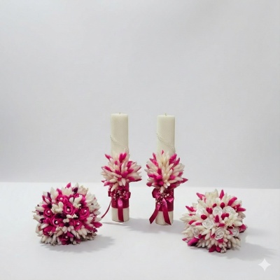 Set Lumanari si buchete, fuxia
