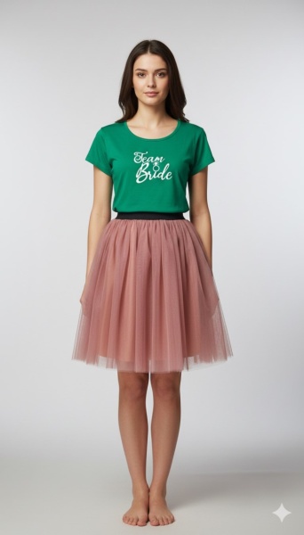 Tricou verde inscriptionat cu Team Bride, cu fusta