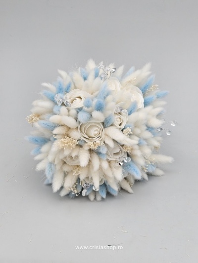 Buchet mireasa flori uscate, light și ivory - Img 1