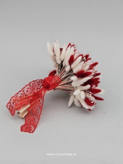 Buchet mireasa flori uscate, rosu cu ivory - Img 2