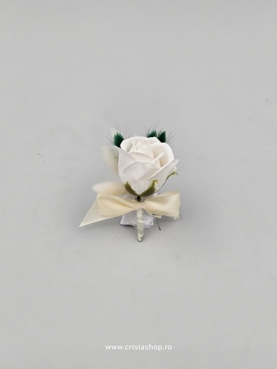 Floare nunta, trandafir ivory, lagurus verde si crem