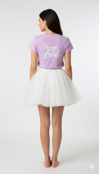Tricou lila inscriptionat cu Team Bride, cu fusta offwhite - Img 2