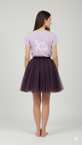 Tricou lila inscriptionat cu Team Bride, cu fusta bordo - Img 2