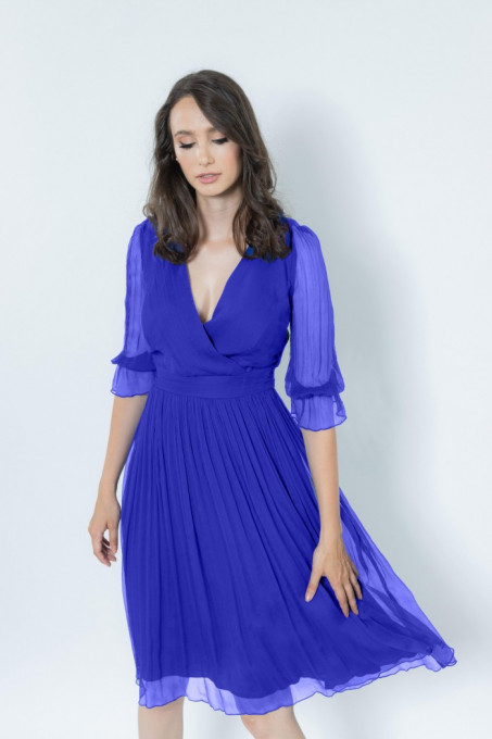 Rochie albastru indigo din mătase naturală