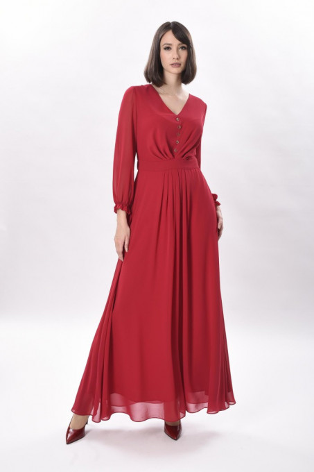 Rochie roșie lungă elegantă din voal