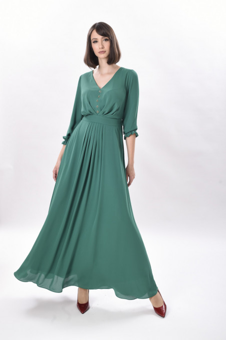 Rochie verde lungă elegantă din voal