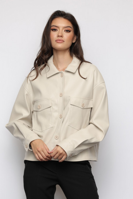 Jachetă 'Aris' albă din piele ecologică
