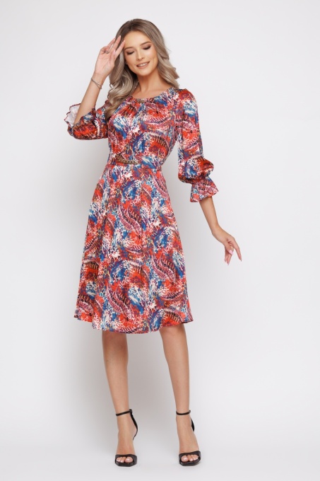 Rochie 'Judy' din voal satinat imprimat multicolor și lanț auriu