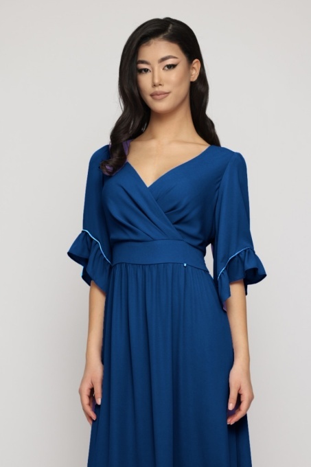 Rochie 'Beverly' albastru indigo cu bust petrecut