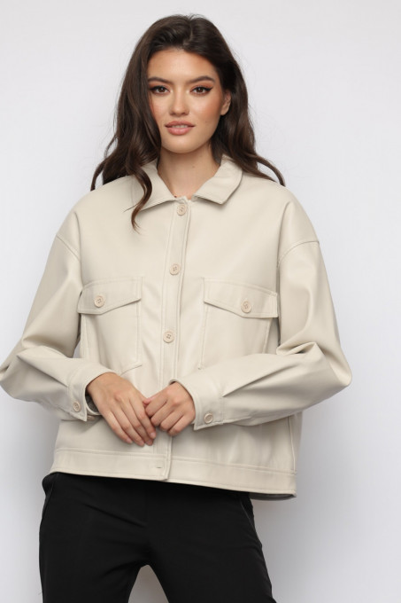Jachetă 'Aris' alb ecru din piele ecologică