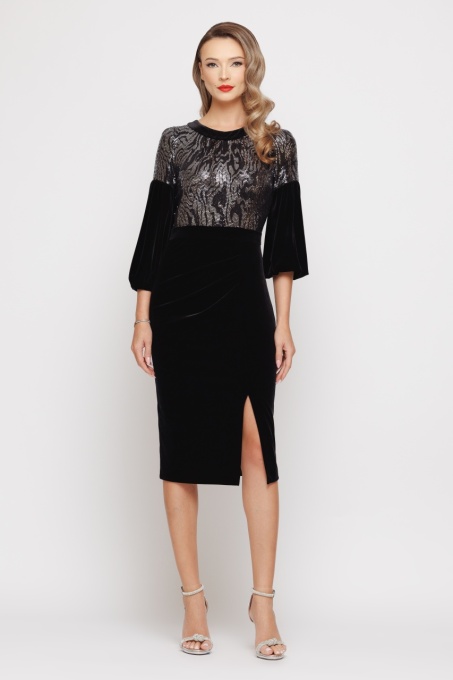 Rochie 'Maybelle' din catifea cu aplicații argintii