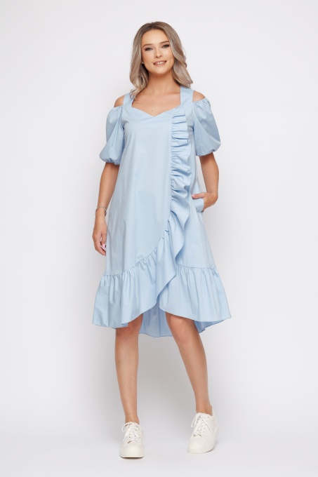 Rochie 'Annabelle' bleu din bumbac cu volane