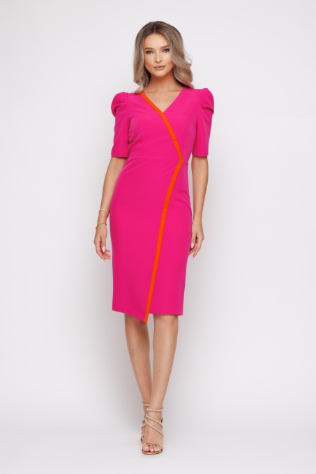 Rochie 'Brenda' fucsia cu umeri proeminenți