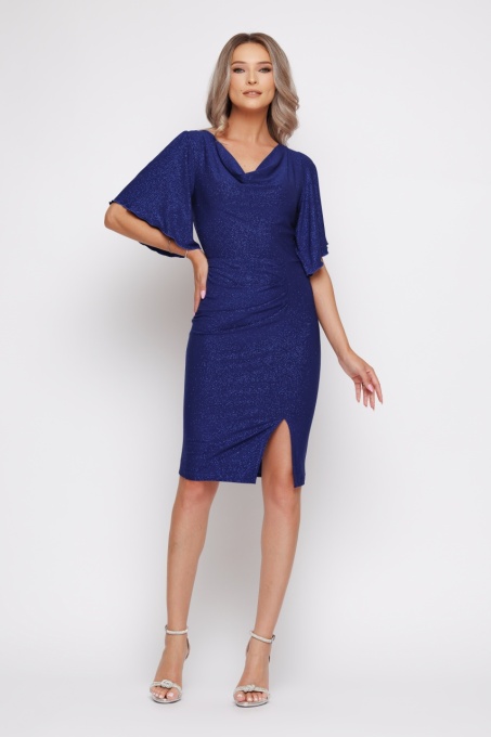 Rochie 'Scarlett' albastru indigo cu guler lăsat