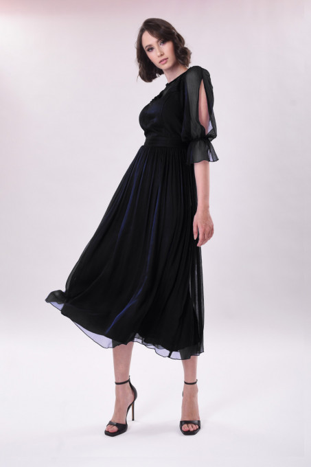 Rochie lungă neagră din mătase naturală