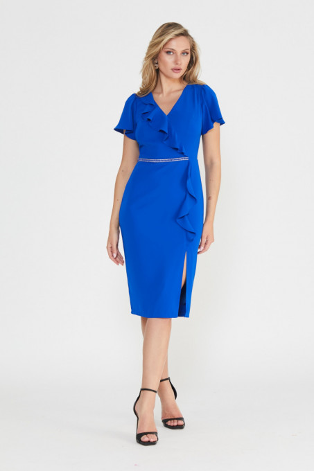 Rochie elegantă albastru royal cu volan