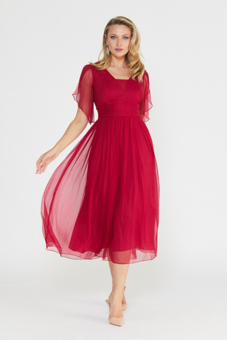Rochie lungă roșie din mătase naturală