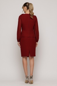 Compleu elegant bordeaux cu bluză cu peplum și fustă conica - Img 6