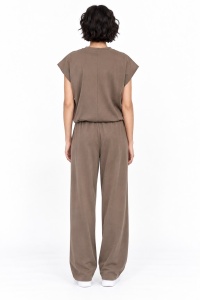 Pantaloni ampli maro taupe cu talie elastică - Img 3