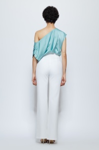 Pantaloni 'Cassiopeia' albi evazați - Img 5
