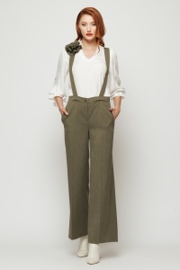 Pantaloni 'Charlotte' verde olive cu bretele detașabile