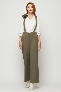 Pantaloni 'Charlotte' verde olive cu bretele detașabile - Img 2