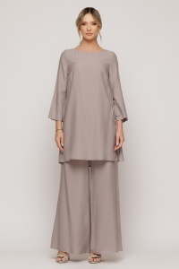 Pantaloni lejeri taupe din amestec din bumbac - Img 2