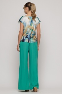 Pantaloni verde turquoise evazați din vâscoză - Img 3
