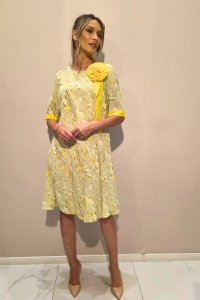 Rochie 'Amelie' cu imprimeu vibrant și floare detașabilă - Img 3