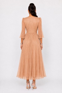 Rochie 'Ava' din voal sidefat auriu cu floare decorativă - Img 3