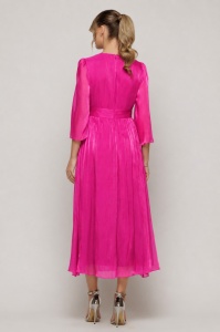 Rochie 'Ava' roz fucsia din voal sidefat cu floare decorativă - Img 2