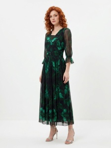 Rochie 'Aveline' lungă din mătase naturală imprimată floral cu pliseuri - Img 3