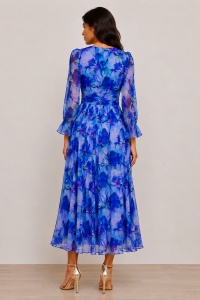 Rochie 'Aveline' lungă din mătase naturală imprimată floral - Img 2