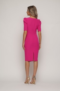 Rochie 'Brenda' fucsia cu umeri proeminenți - Img 4