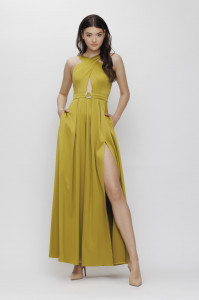 Rochie 'Christine' lime maxi cu decupaj - Img 5