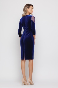 Rochie din catifea albastru royal si inserții din tulle - Img 5